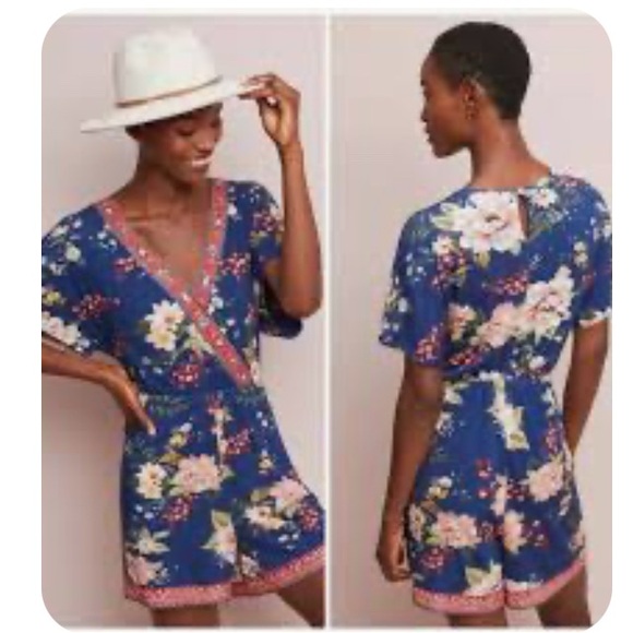 Farm Rio for Anthropologie Estelle Floral Jersey Romper Vacation Jersey Travel M